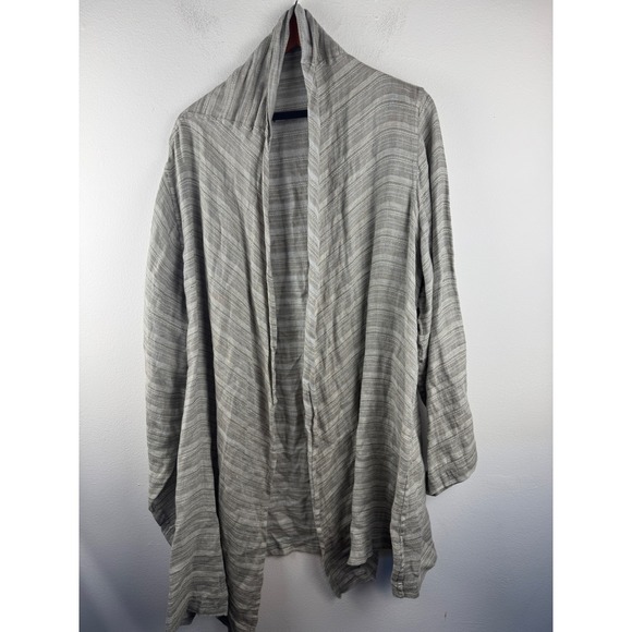 Flax Sweaters - FLAX 100% Linen Striped Open‎ Front Cardigan Grey Beige Lagenlook Size Large